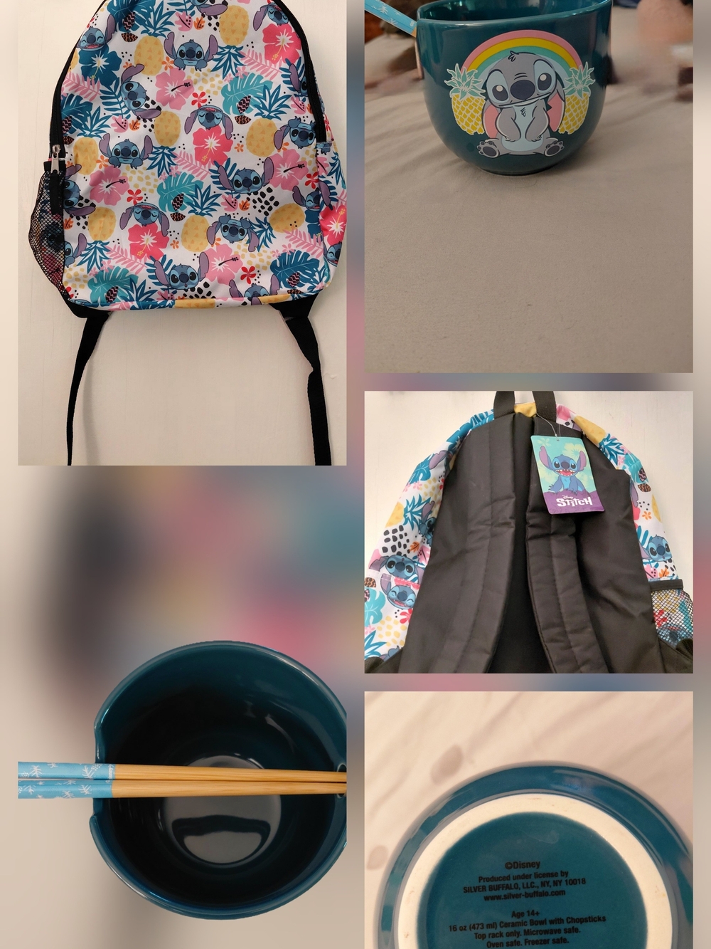 Disney Stitch Nwt Backpack And NWOT Ramen Bowl With Chopsticks